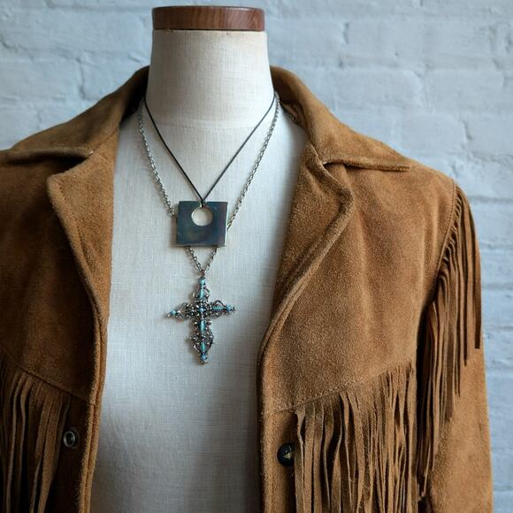 70s Vintage Orange Suede Leather Jacket Fringe Biker Western Moto Bomber Coat - Picture 3 of 8